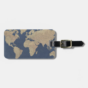 Etiqueta De Bagagem Mapa Mundial Dourado e Azul