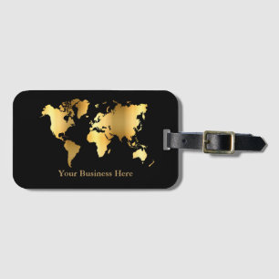Etiqueta De Bagagem Mapa Mundial Dourado/Preto