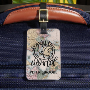Etiqueta De Bagagem Mapa Rosa do Viajante Mundial Personalizado