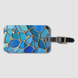 Etiqueta De Bagagem Mar de Ondas Azul e Dourado Mosaico Arte Refinada