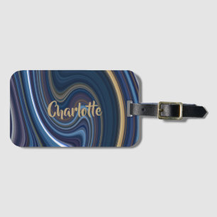 Etiqueta De Bagagem Marble Agate Blue Swirling Personalizado