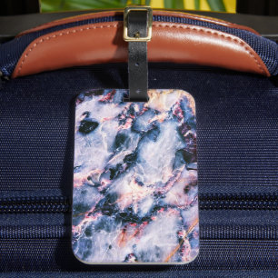 Etiqueta De Bagagem Marble Branco Colorido, Azul e Rosa