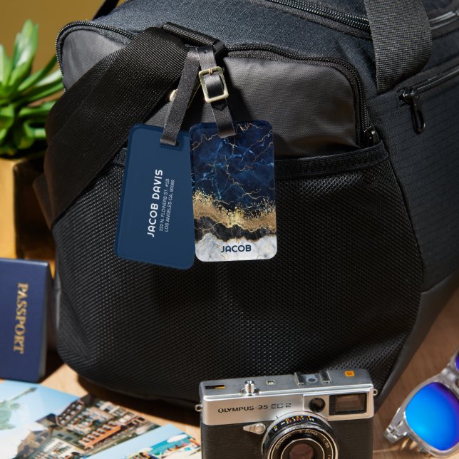 Etiqueta De Bagagem Marble e Glitter (Frente e verso)