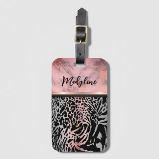 Etiqueta De Bagagem Marble Pink Chic Tiger Safari Impressão