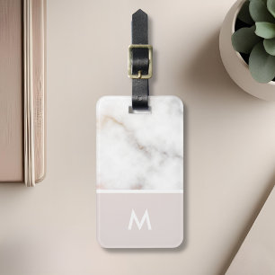 Etiqueta De Bagagem Marble Rosa e Dourado Personalizado Inicial