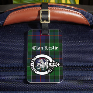 Etiqueta De Bagagem Marca Clan Leslie Tartan & Crest Lucky