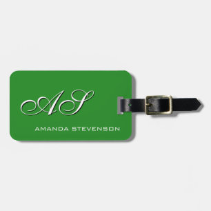 Etiqueta De Bagagem Marca de Bag Monograma de Script Branco Verde de F