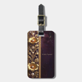 Etiqueta De Bagagem Marca de Bagagem Adorno Floral Dourado