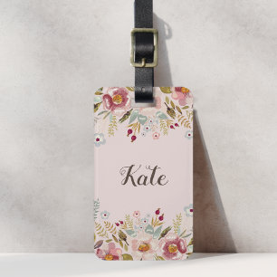 Etiqueta De Bagagem Marca de Bagagem com Monograma Floral em Aquarela 