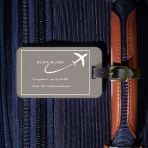 Etiqueta De Bagagem Marca de bagagem de nome simples e branco bege