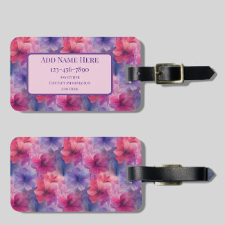 Etiqueta De Bagagem Marca de bagagem floral em aquarela rosa e roxo co