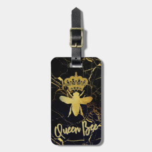 Etiqueta De Bagagem MARCA DE BAGAGEM Mármore Preto e Dourado QUEEN BEE