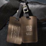Etiqueta De Bagagem Marca de bagagem metálica castanha de bronze monog<br><div class="desc">Marca de bagagem metálica castanha de bronze monograma</div>