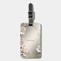 Marca de Bagagem Moldura Floral Branca Ornamentada