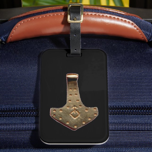 Etiqueta De Bagagem Marcação de bagagem martelo de Thor dourado preto (Frente Insitu 2)