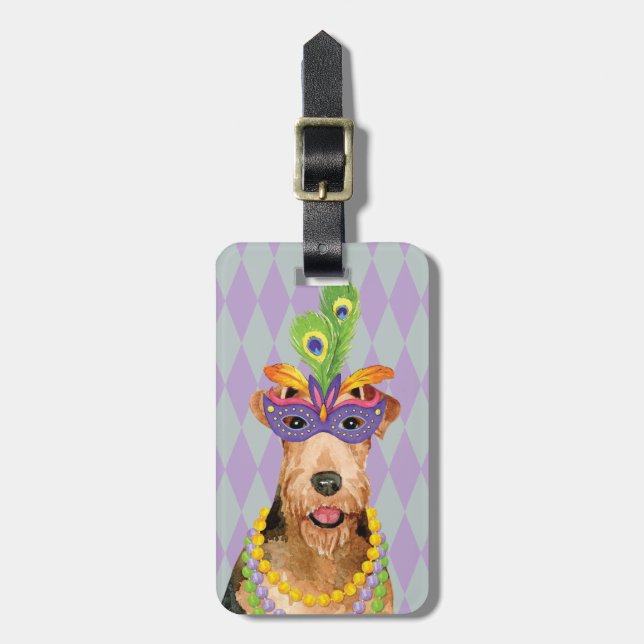 Etiqueta De Bagagem Mardi Gras Airedale (Frente Vertical)