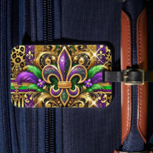 ETIQUETA DE BAGAGEM MARDI GRAS FLEUR DE LIS, DOURADO VERDE PURPEN