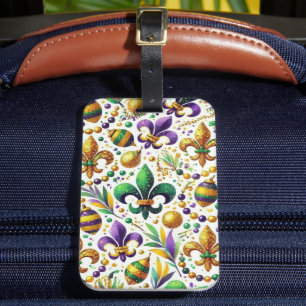 ETIQUETA DE BAGAGEM MARDI GRAS FLEUR DE LIS, DOURADO VERDE PURPEN