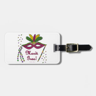 Etiqueta De Bagagem Mardi Gras Mask Feather Miçanga