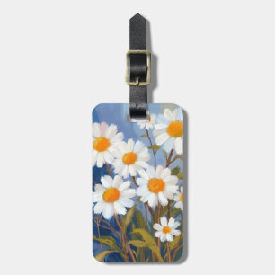 Etiqueta De Bagagem Margaridas Brancas Flores Aquarela Pintadas
