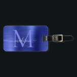 Etiqueta De Bagagem Marinho Azul Brutado Metal Girassol com Forma Escu<br><div class="desc">Marinho Azul Esfregado com Script Metálico Monograma Saco de Cueca</div>