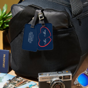 Etiqueta De Bagagem Marinho azul e branco   Sra. Modern Monogramas
