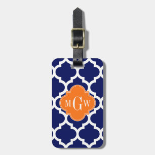 Etiqueta De Bagagem Marinho Azul Wt Chevron Pumpkin Quatrefoil 3 Monog