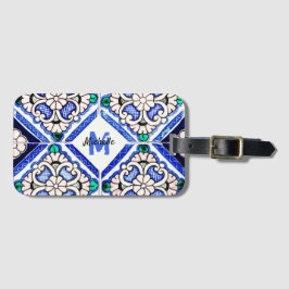 Etiqueta De Bagagem Marinho de Azulejos de Padrão Espanhol Azulejo Mon