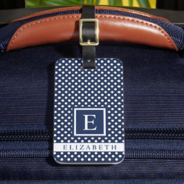 Etiqueta De Bagagem Marinho escuro personalizável Bolinhas branca azul