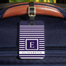 Etiqueta De Bagagem Marinho Escuro Personalizável Linhas em Branco Azu