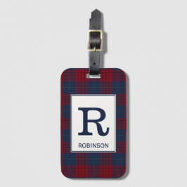 Etiqueta De Bagagem Marinho Robinson Tartan Padrão Azul e Xadrez Verme