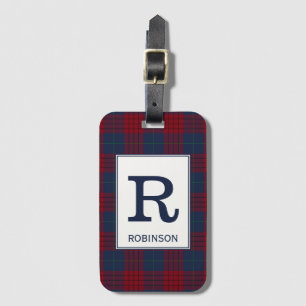 Etiqueta De Bagagem Marinho Robinson Tartan Padrão Azul e Xadrez Verme