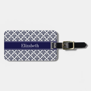 Etiqueta De Bagagem Marinho Vintage Blue What Damask #3 Nome do Marinh