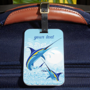 Etiqueta De Bagagem Marlin Azul Saltando do Oceano