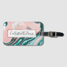 Etiqueta De Bagagem Mármaco pintado suavemente com rosa, brilhante, co