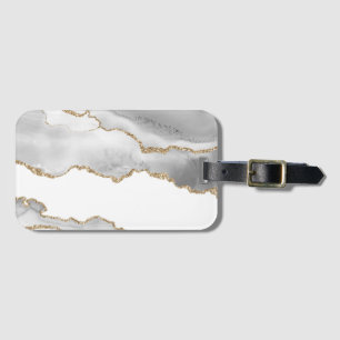 Etiqueta De Bagagem Mármore Branco Cinza Ágata Refined Brilho Dourado