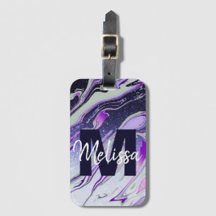 Etiqueta De Bagagem Mármore glitter roxo personalizado