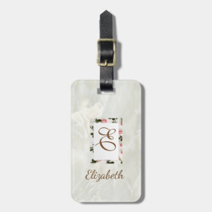 Etiqueta De Bagagem Mármore Moderno, Moldura Floral Monograma-Personal