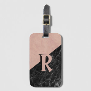 Etiqueta De Bagagem Mármore Preto Rosa Clássico Legal Monograma Person