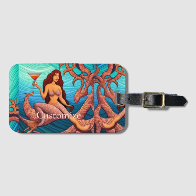 Etiqueta De Bagagem Martini Mermaid Thunder_Cove de cabelos longos (Frente Horizontal)
