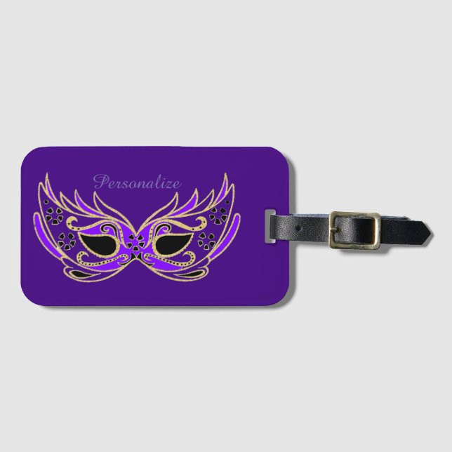 Etiqueta De Bagagem Máscara de Mascarada Roxa Personalizada (Frente Horizontal)