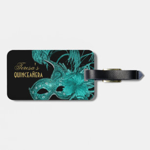 Etiqueta De Bagagem Máscara de turquesa do aniversário do quinceañe