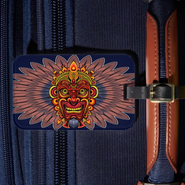 Etiqueta De Bagagem Máscara Ritual do Rei Guerreiro Tribal (Frente Insitu 4)