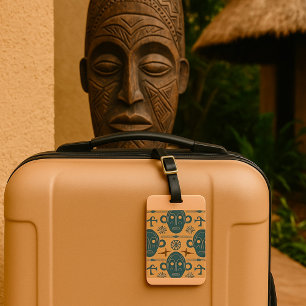 Etiqueta De Bagagem Máscara Tribal - Padrão do Rosto Étnico Africano