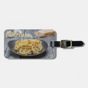Etiqueta De Bagagem Massas de espaguete Carbonara com Bacon e Parmesã