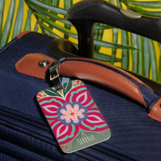 Etiqueta De Bagagem Medalhão Floral Simétrico Personalizado de Arte Fo