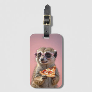 Etiqueta De Bagagem Meerkat bonito com óculos e pizza
