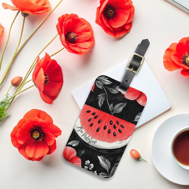 Etiqueta De Bagagem Melancia da Palestina (palestine poppies and watermelon luggage tag)