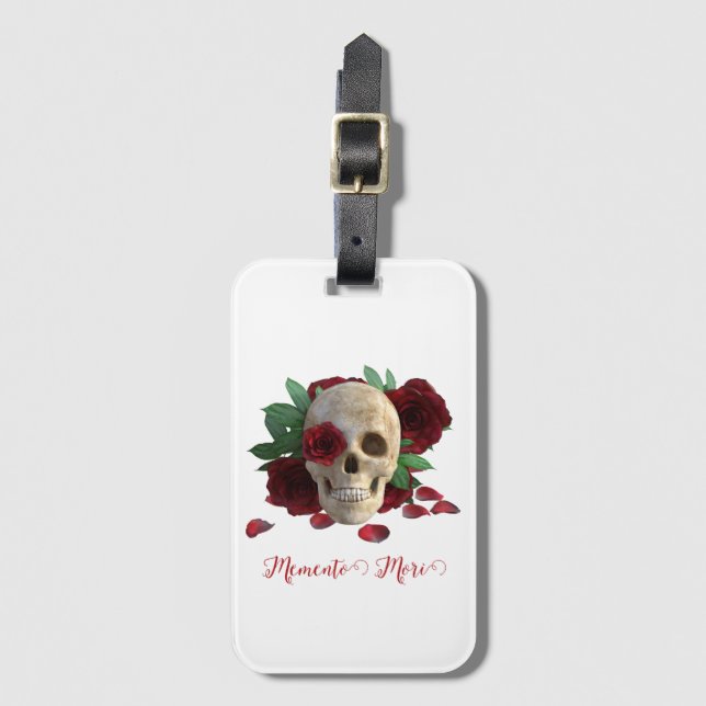 Etiqueta De Bagagem Memento Mori. Caveira com rosas vermelhas (Frente Vertical)