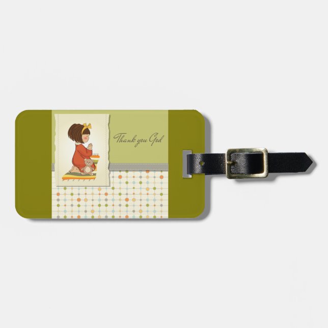 Etiqueta De Bagagem Menina Doce Rezando Obrigado Deus (Frente Horizontal)
